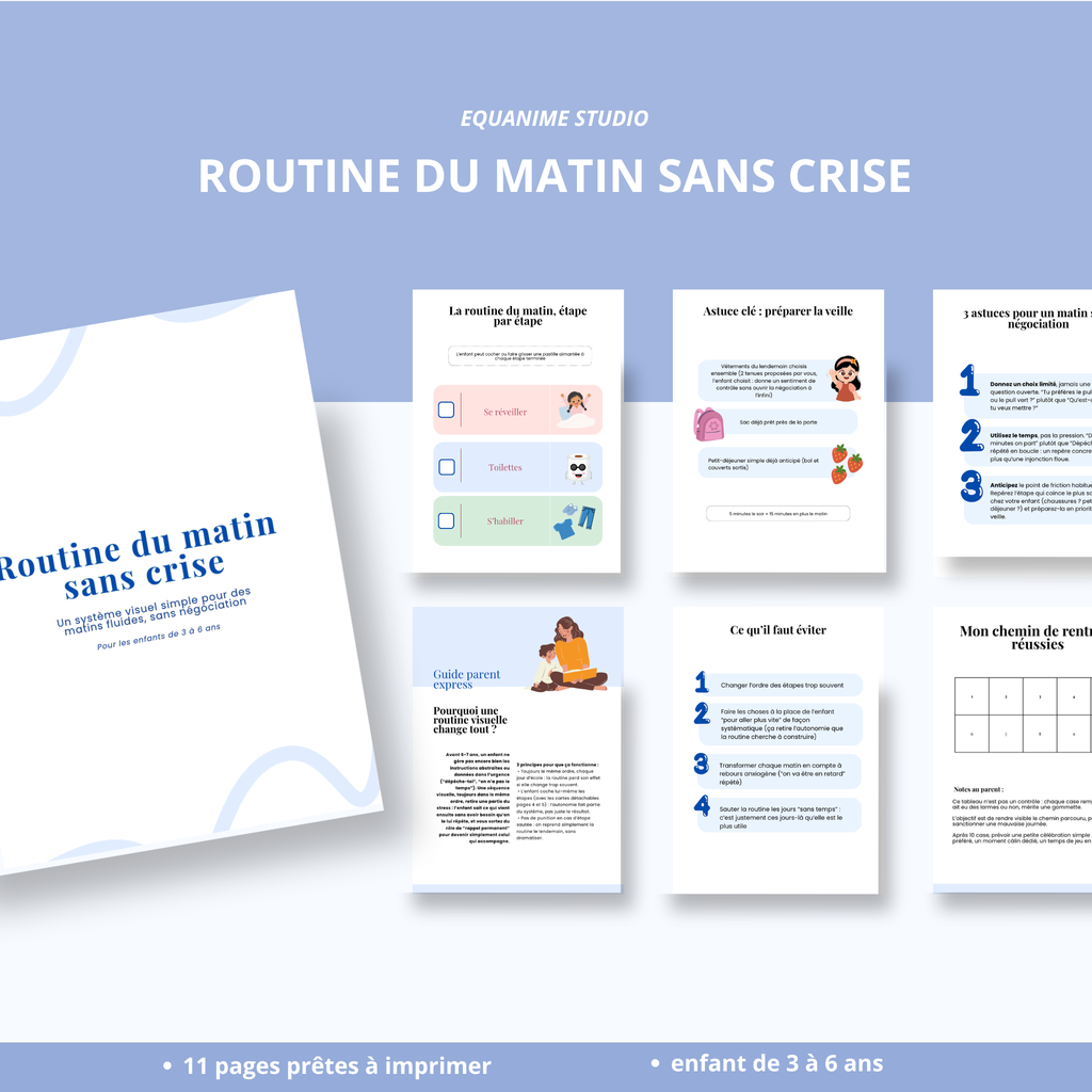 Routine du matin sans crise
Kit visuel de routine du matin pour enfant de 3 à 6 ans