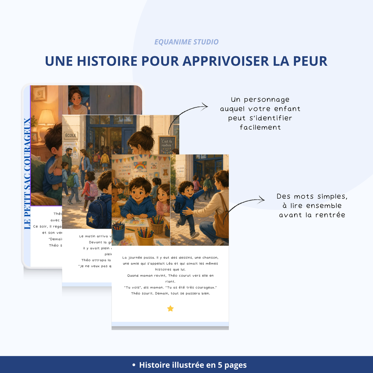 une histoire complète pour apprivoiser la peur de l'enfant face à l'école et préparer la séparation en douceur 