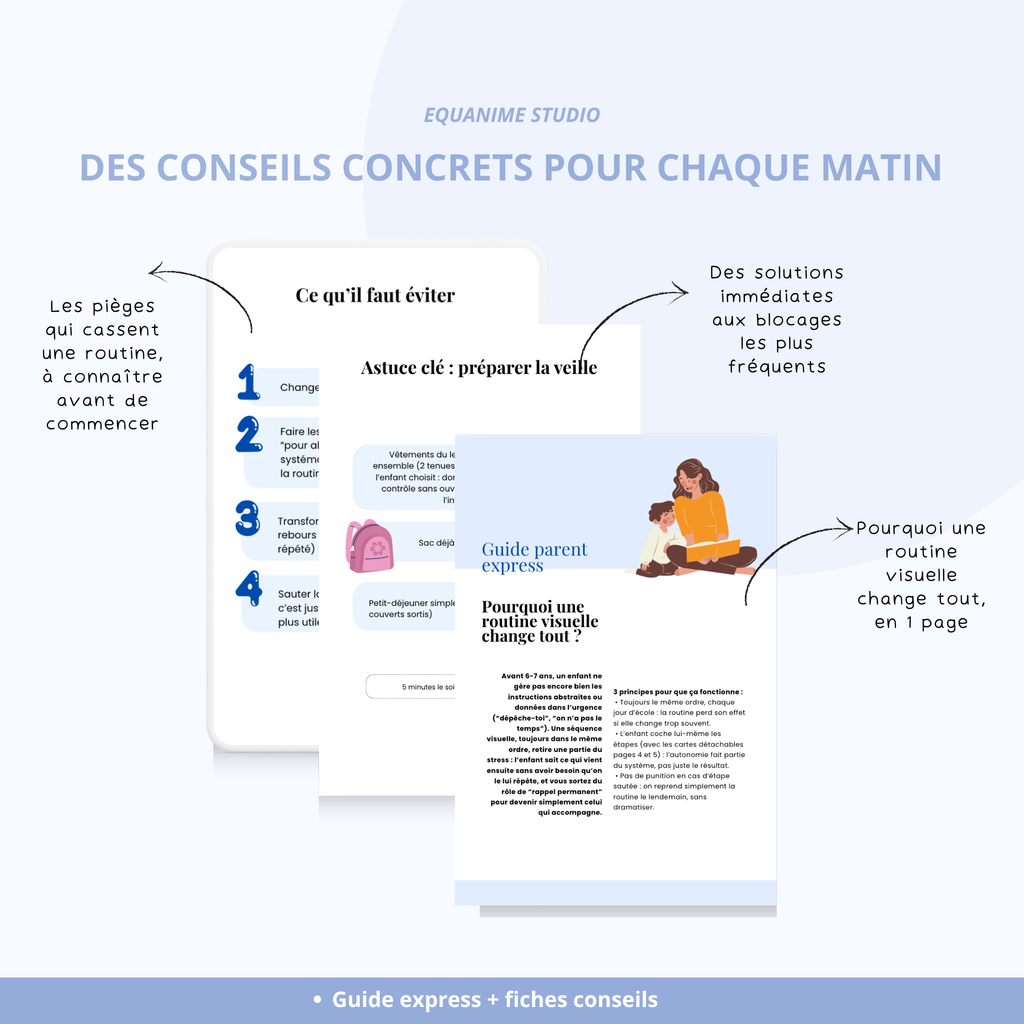 Routine du matin sans crise
Des conseils concrets pour chaque matin destinés aux parents pour les aider à mieux comprendre leur enfant 