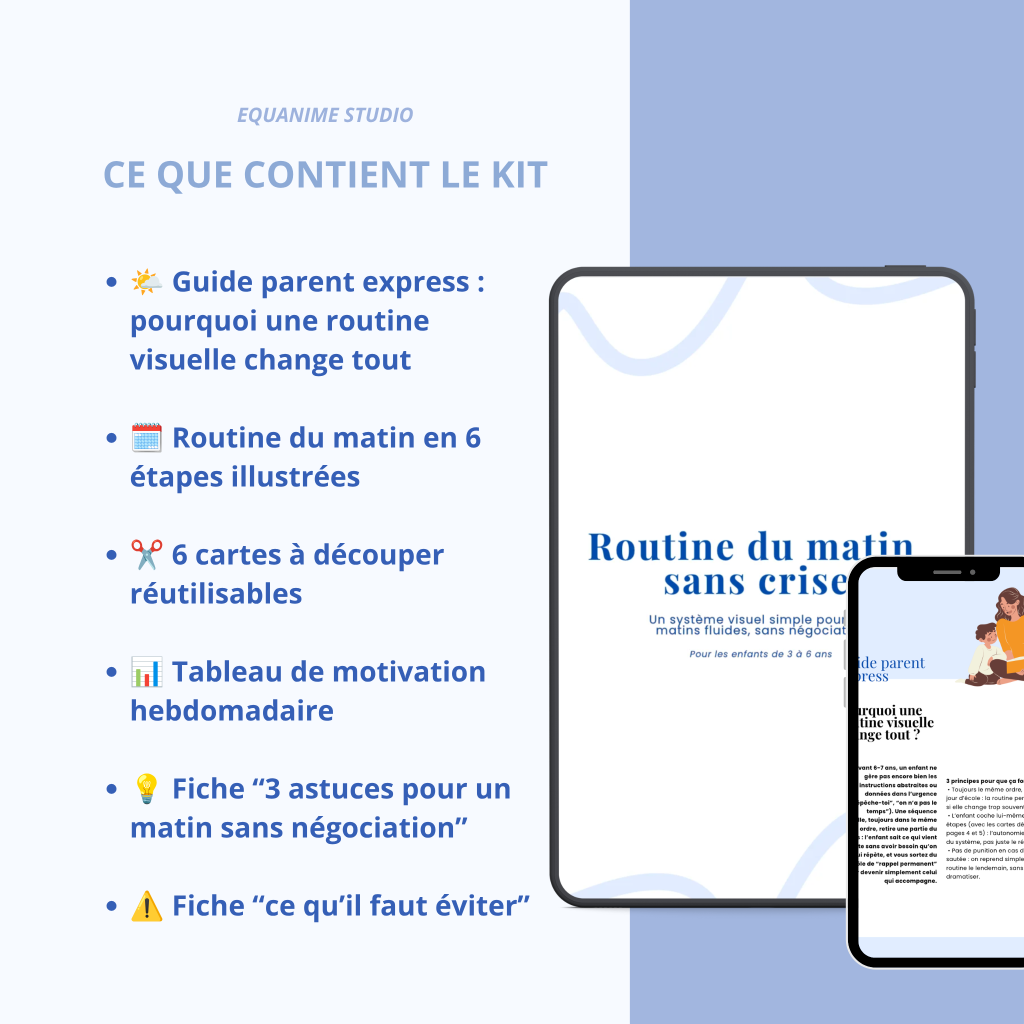 Routine du matin sans crise
Kit visuel de routine du matin pour enfant de 3 à 6 ans