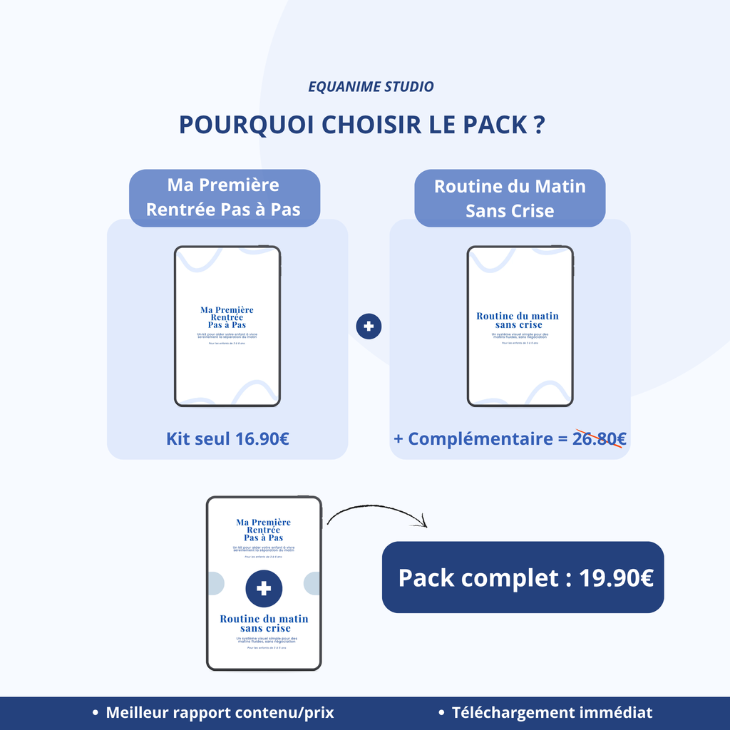 Pack Rentrée Sereine
Pack de deux kits numériques pour préparer la rentrée et faciliter la routine du matin 